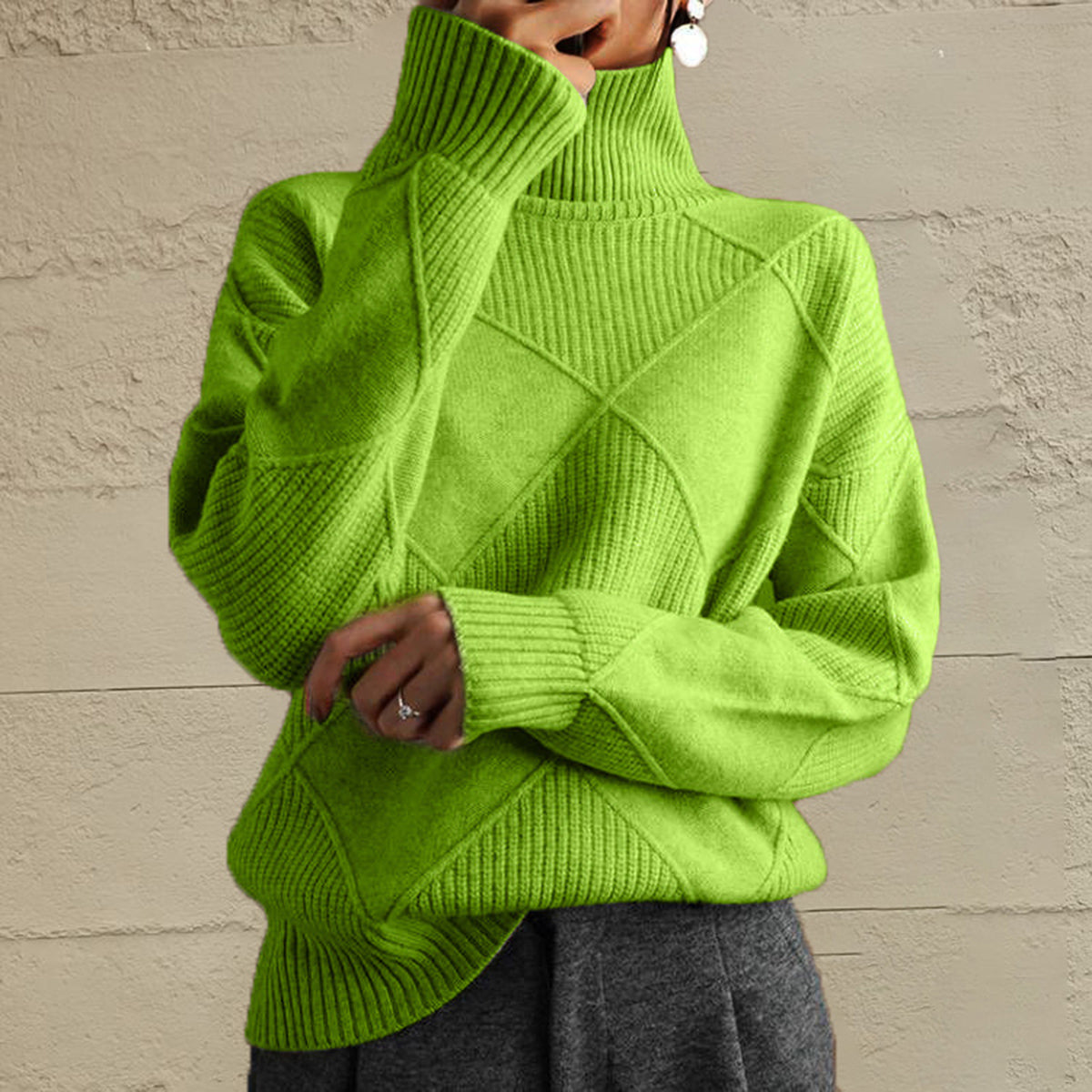 Geometric Turtleneck Long Sleeve Sweater - Fashion Finder Hub