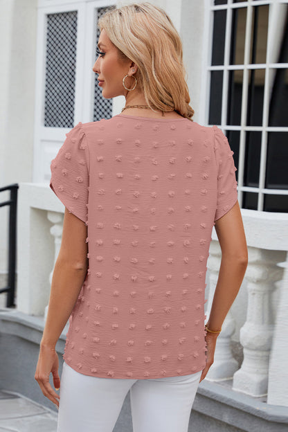 Swiss Dot Round Neck Short Sleeve T-Shirt - Fashion Finder Hub