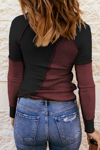 Color Block Round Neck Long Sleeve T-Shirt - Fashion Finder Hub