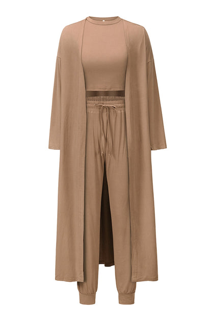 Tank, Pants, and Cardigan Set with Pockets - Fashion Finder Hub