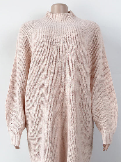 Mock Neck Dropped Shoulder Sweater Dress - Fashion Finder Hub