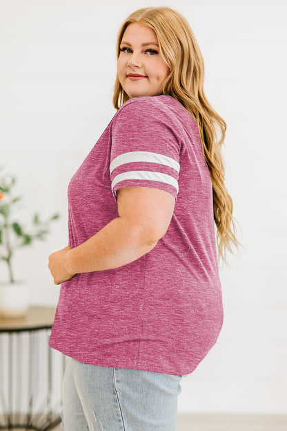 Plus Size Striped V-Neck Tee Shirt - Fashion Finder Hub