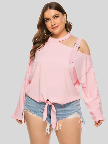 Plus Size Cold-Shoulder Tied Top - Fashion Finder Hub