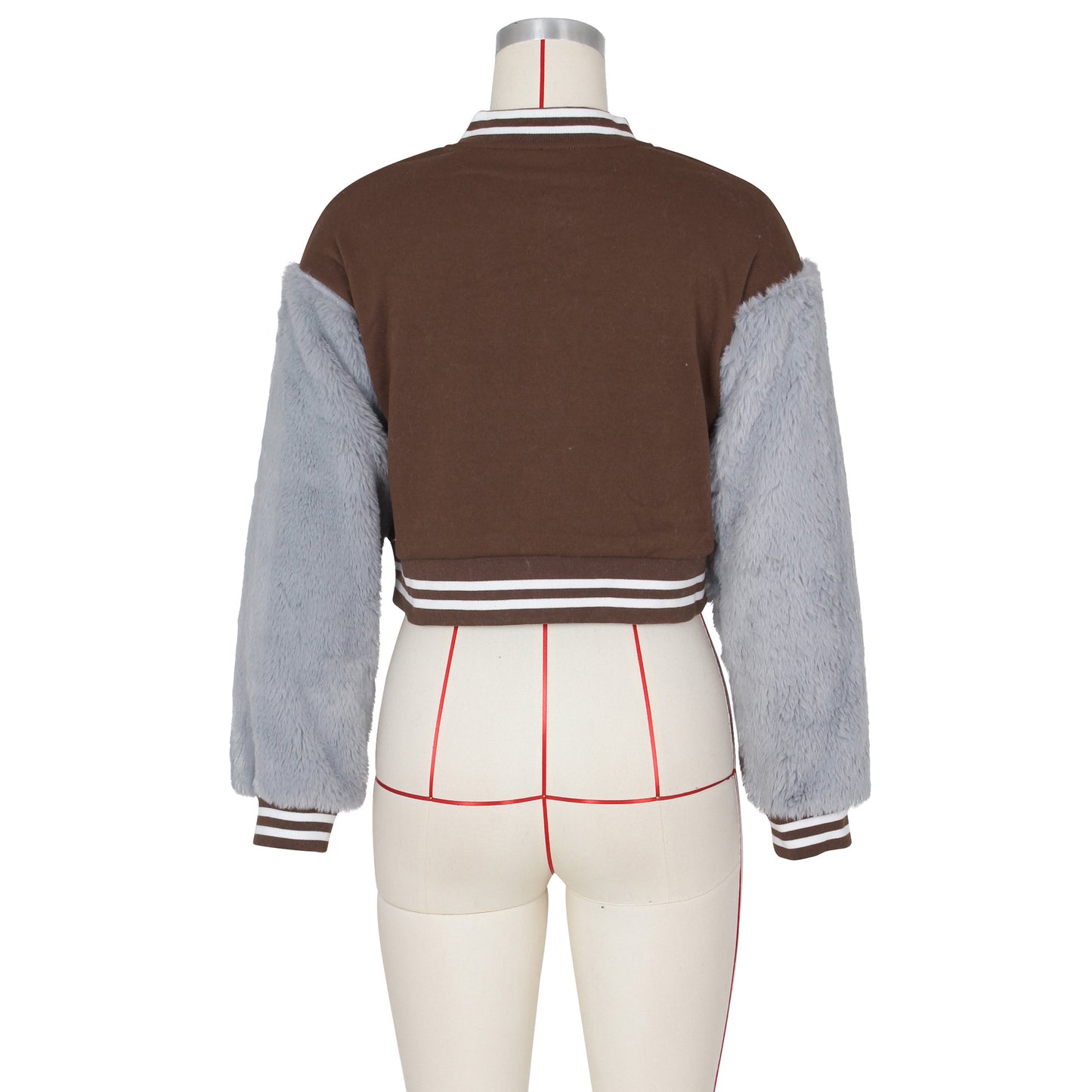 Fashionable Casual Short Baseball Jacket With Fur Sleeves