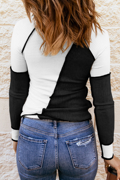 Color Block Round Neck Long Sleeve T-Shirt - Fashion Finder Hub