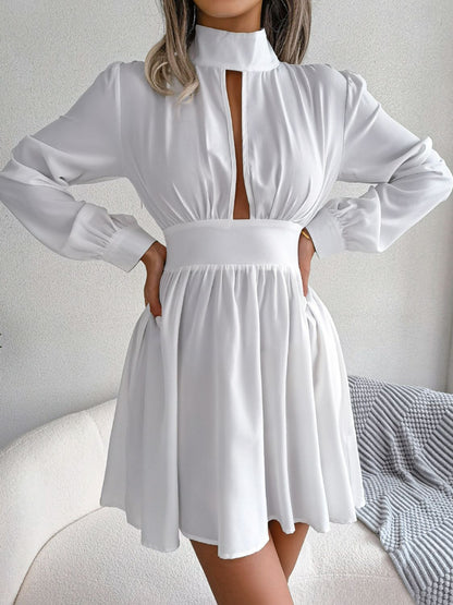 Cutout Turtleneck A-Line Mini Dress - Fashion Finder Hub