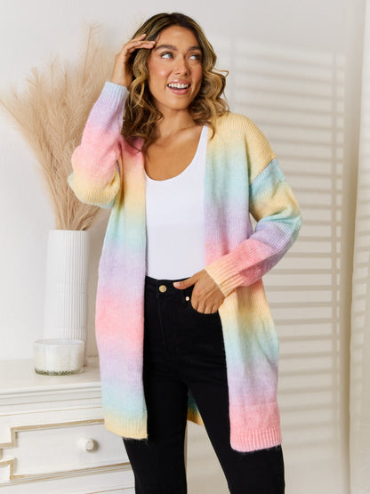 Full Size Gradient Open Front Cardigan - Fashion Finder Hub