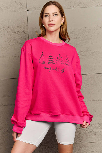 Simply Love Full Size MERRY AND BRIGHT Graphic Sweatshirt - Fashion Finder Hub