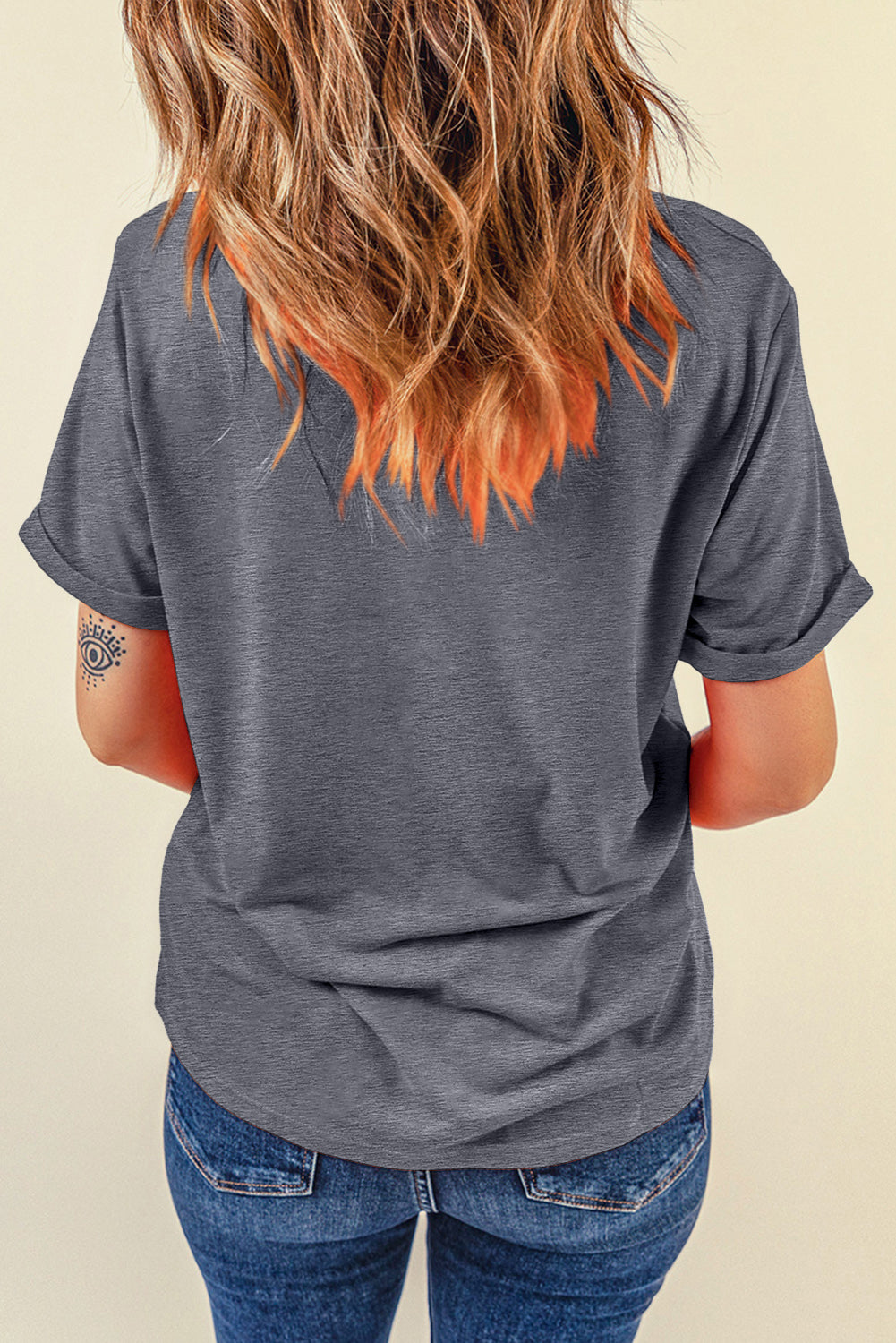 Checkered Graphic Round Neck Short Sleeve T-Shirt - Fashion Finder Hub