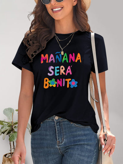 Letter Graphic Round Neck Short Sleeve T-Shirt - Fashion Finder Hub
