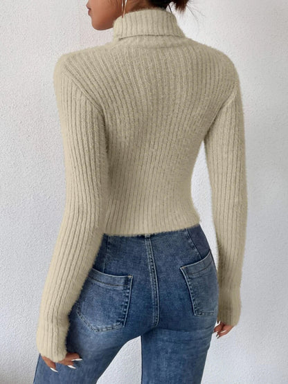Ribbed Turtleneck Long Sleeve Sweater - Fashion Finder Hub