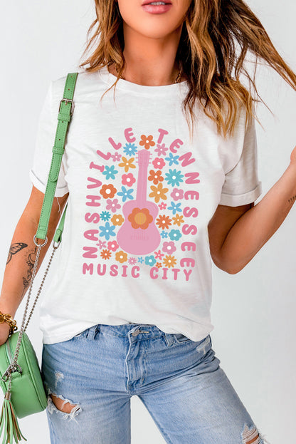 Graphic Round Neck Short Sleeve T-Shirt - Fashion Finder Hub