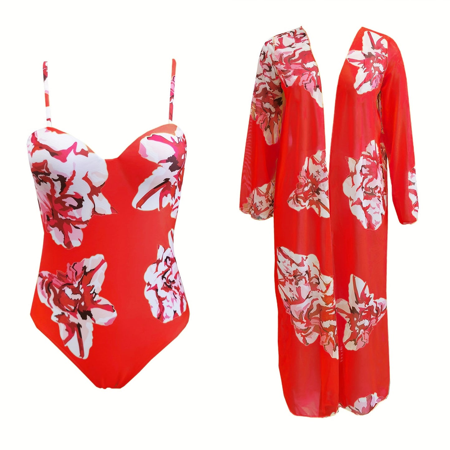 Two-piece Suit Long Sleeve Mesh Blouse Cross-border Sexy Printed Swimsuit