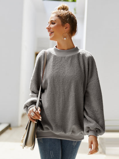 Mock Neck Dropped Shoulder Sweatshirt - Fashion Finder Hub