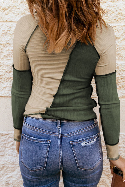 Color Block Round Neck Long Sleeve T-Shirt - Fashion Finder Hub