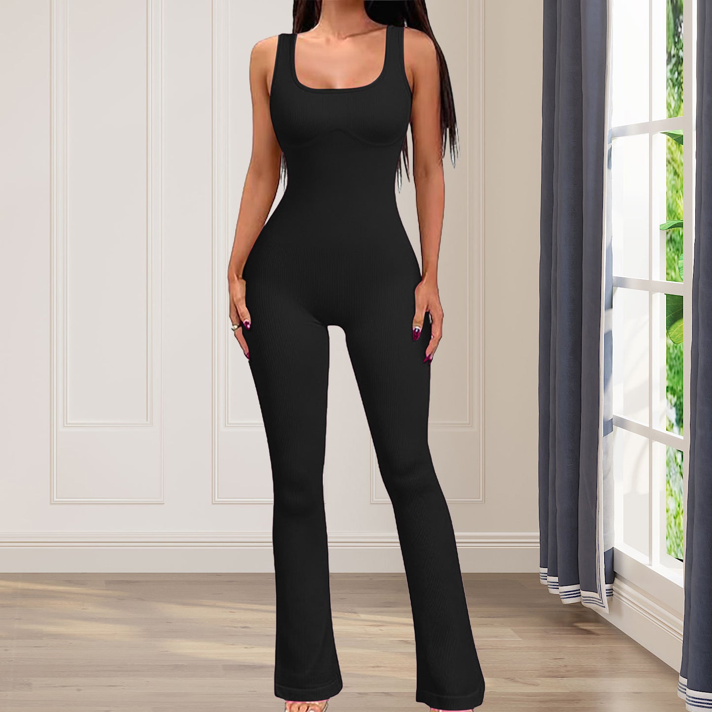 Seamless Thread Sling One-piece Bell-bottom Pants