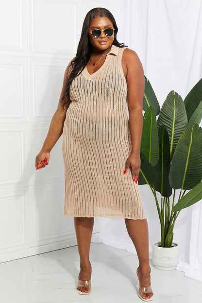 Openwork Johnny Collar Cover Up Dress - Fashion Finder Hub