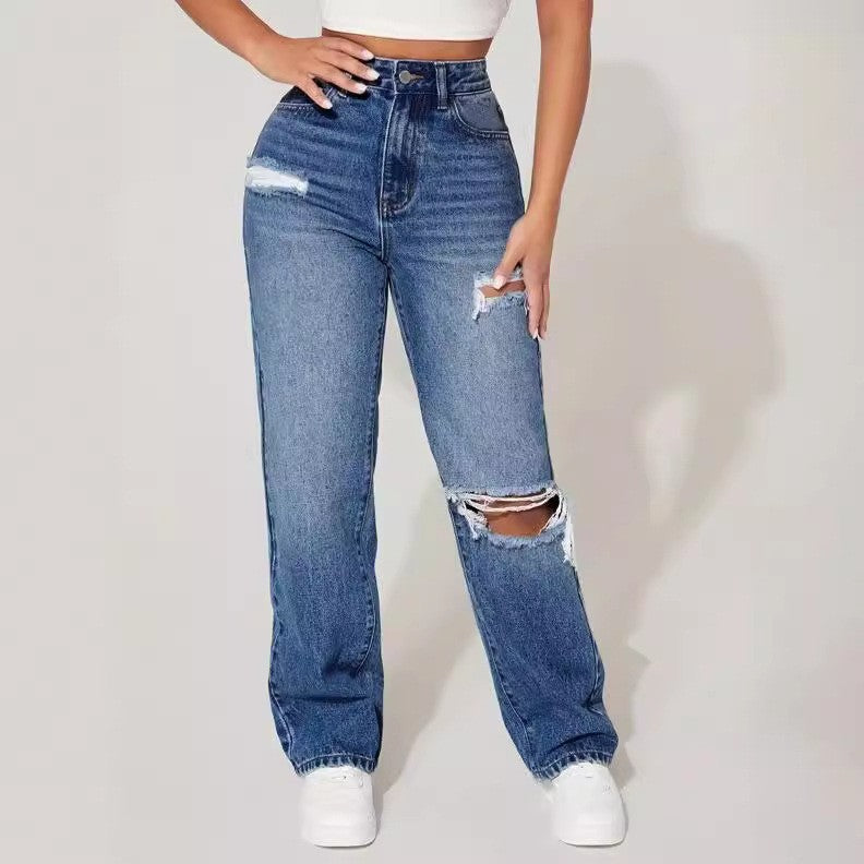 Cathy European And American Ripped Jeans (Straight)