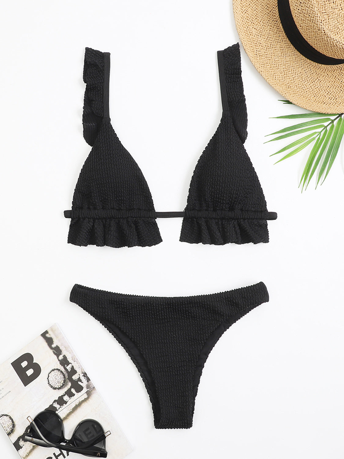 Ruffled Textured Wide Strap Two-Piece Bikini Set