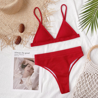 Spaghetti Strap Ribbed Bikini Set - Fashion Finder Hub