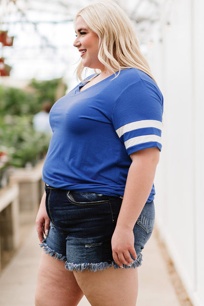 Plus Size Striped V-Neck Tee Shirt - Fashion Finder Hub