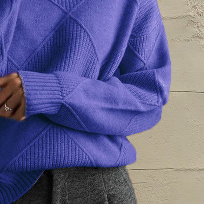 Geometric Turtleneck Long Sleeve Sweater - Fashion Finder Hub