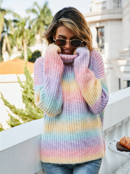 Contrast Turtleneck Dropped Shoulder Sweater - Fashion Finder Hub