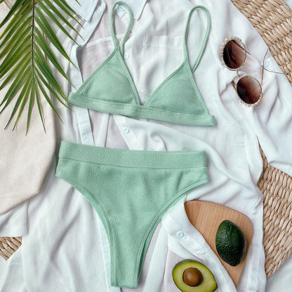 Spaghetti Strap Ribbed Bikini Set - Fashion Finder Hub