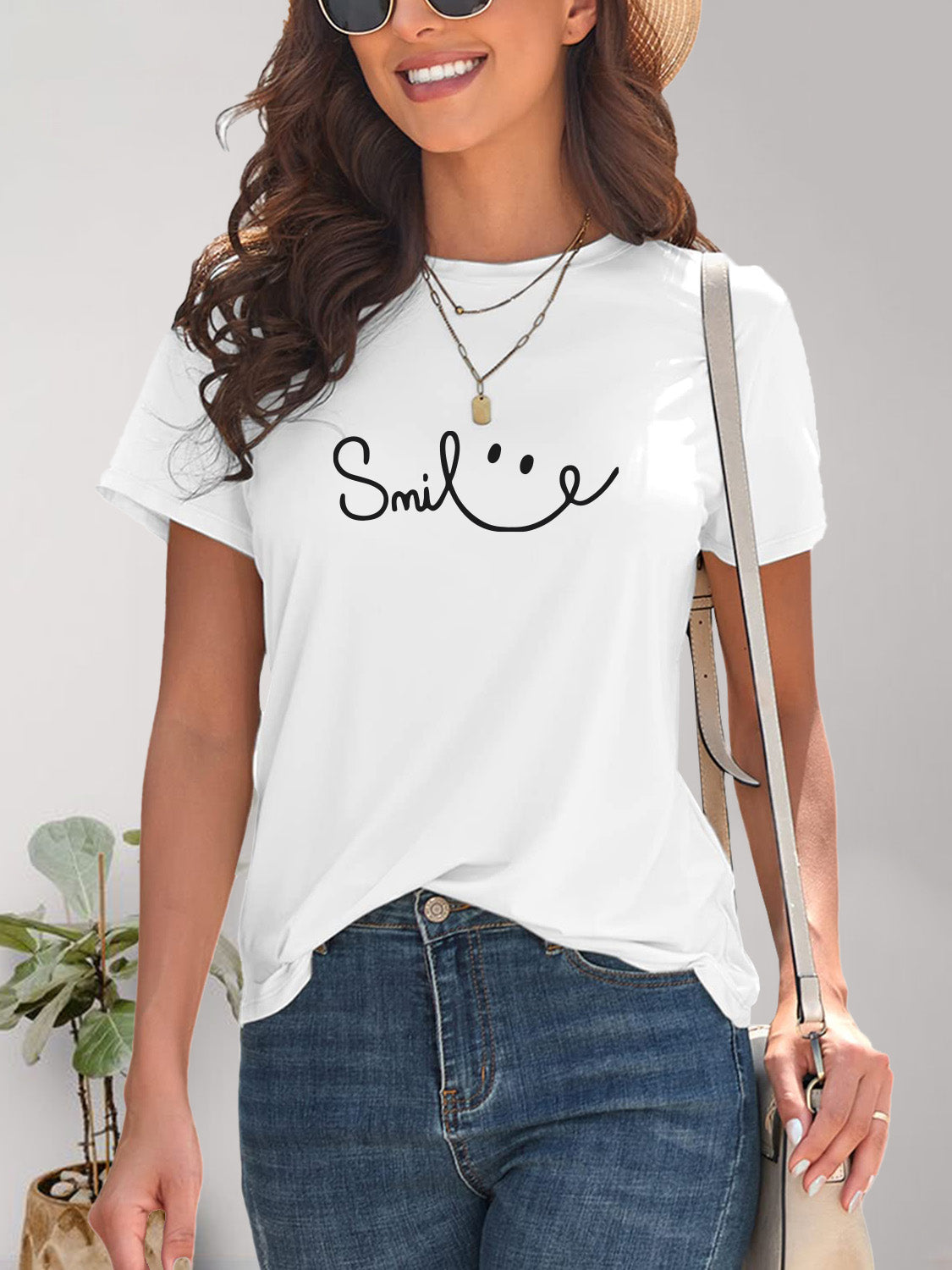 SMILE Round Neck Short Sleeve T-Shirt - Fashion Finder Hub