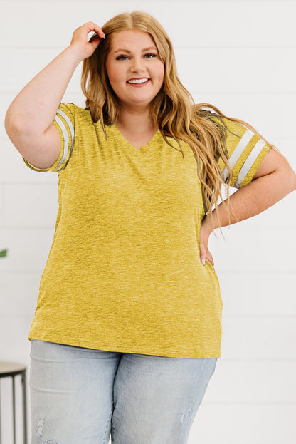 Plus Size Striped V-Neck Tee Shirt - Fashion Finder Hub