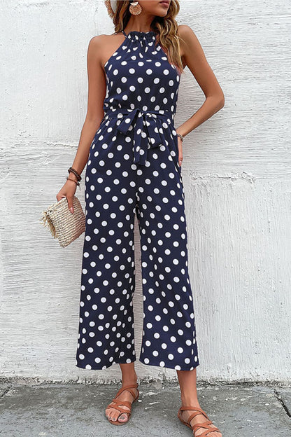 Polka Dot Grecian Wide Leg Jumpsuit - Fashion Finder Hub