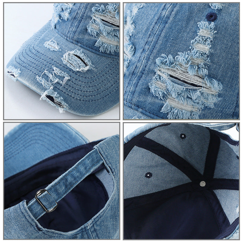 Claudia Denim Ripped Baseball Cap (Hip Hop Cool)