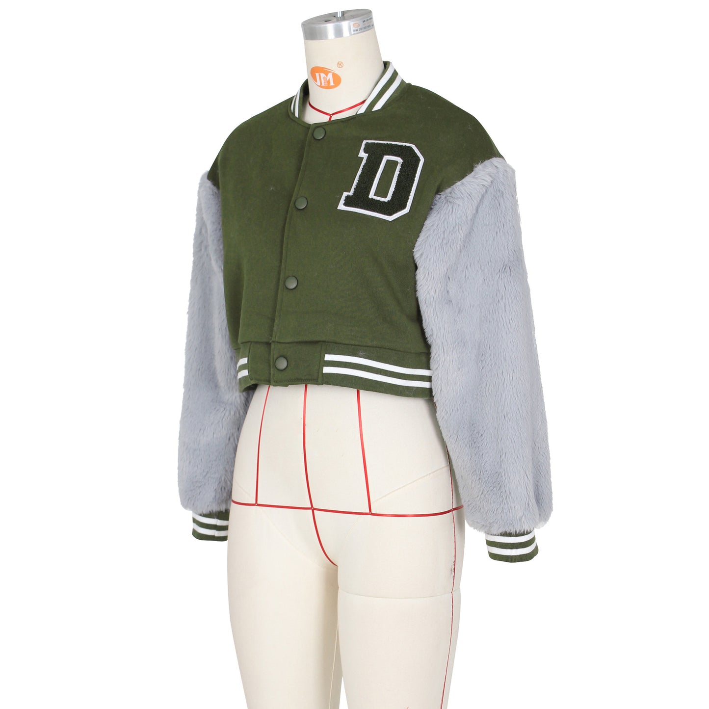 Fashionable Casual Short Baseball Jacket With Fur Sleeves