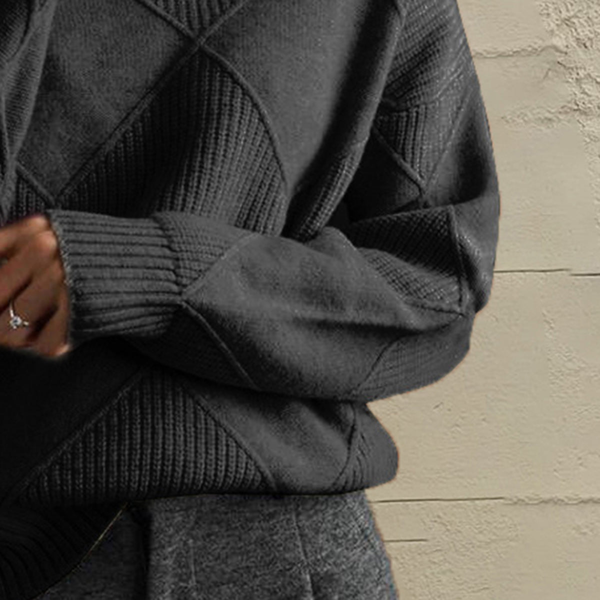 Geometric Turtleneck Long Sleeve Sweater - Fashion Finder Hub