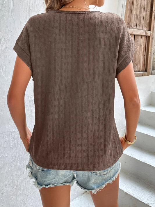 Textured Round Neck Short Sleeve Top - Fashion Finder Hub