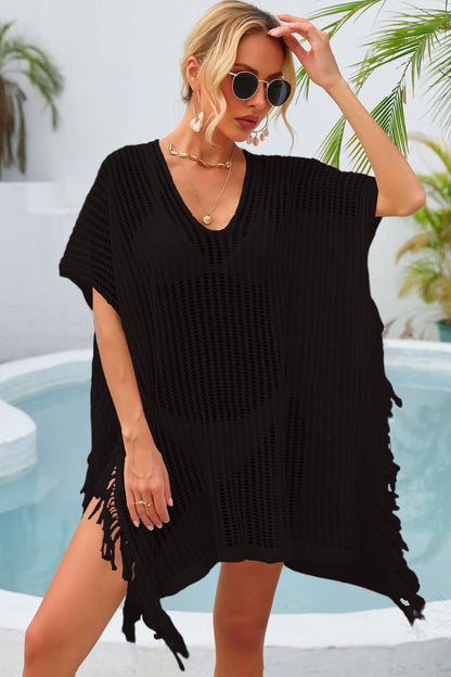 Fringe Trim Openwork Cover Up - Fashion Finder Hub