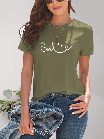 SMILE Round Neck Short Sleeve T-Shirt - Fashion Finder Hub