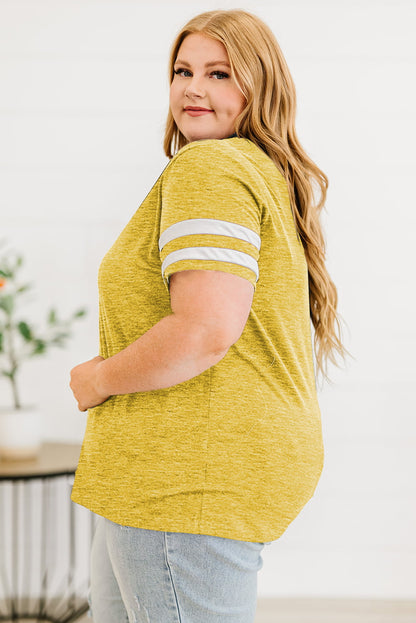 Plus Size Striped V-Neck Tee Shirt - Fashion Finder Hub