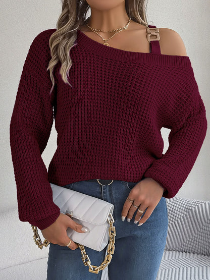 Asymmetrical Neck Long Sleeve Sweater - Fashion Finder Hub