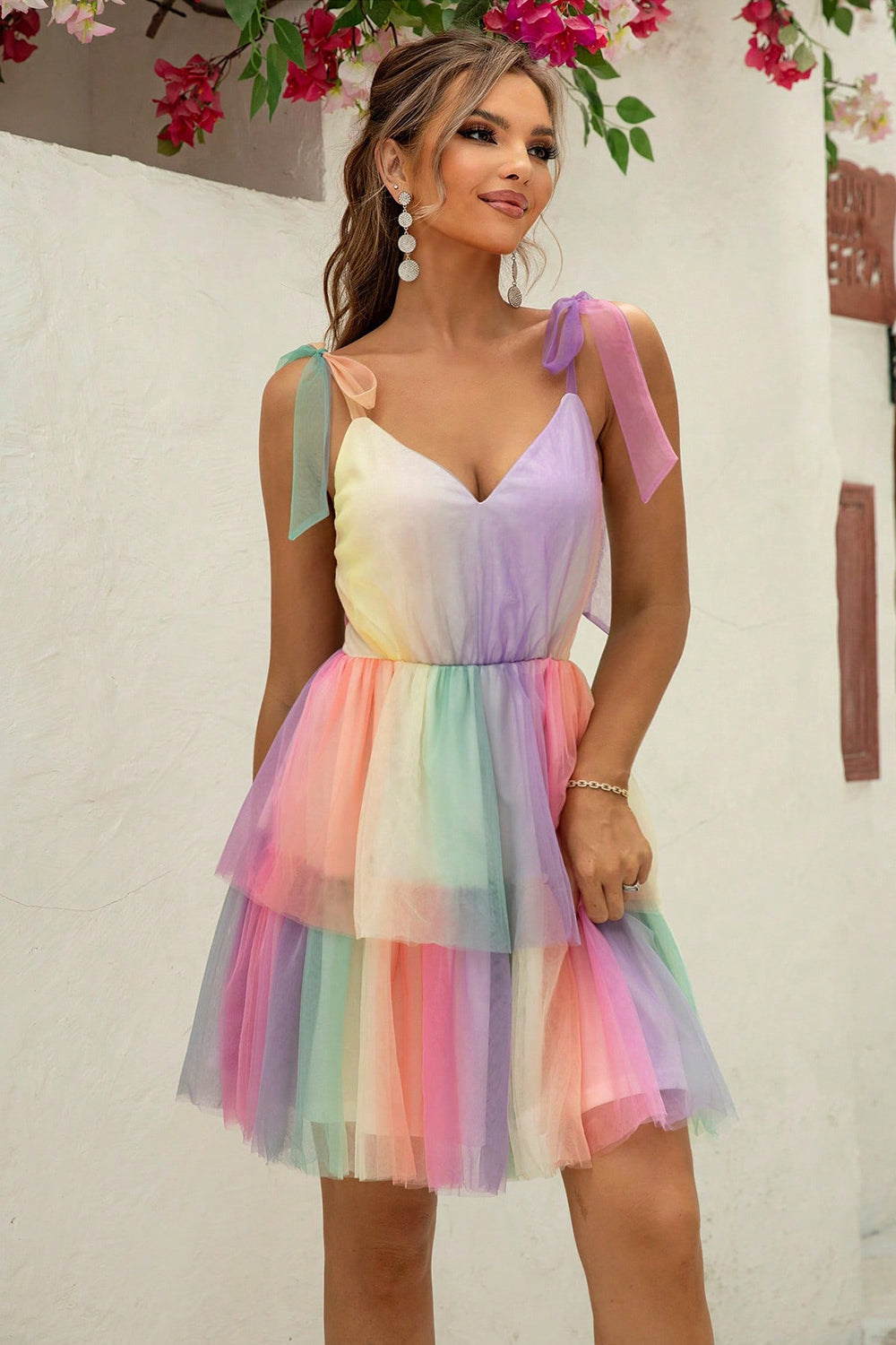Gradient Tie-Shoulder Layered Dress - Fashion Finder Hub