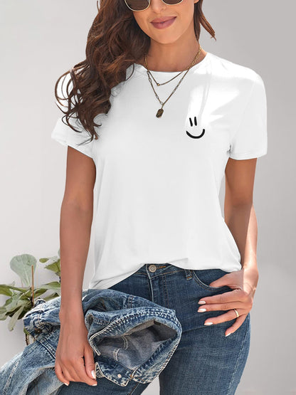 Smile Graphic Round Neck Short Sleeve T-Shirt - Fashion Finder Hub