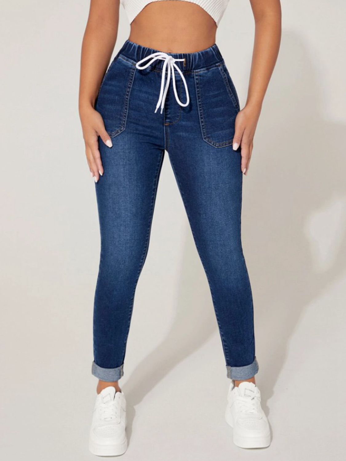 Drawstring Cropped Jeans - Fashion Finder Hub