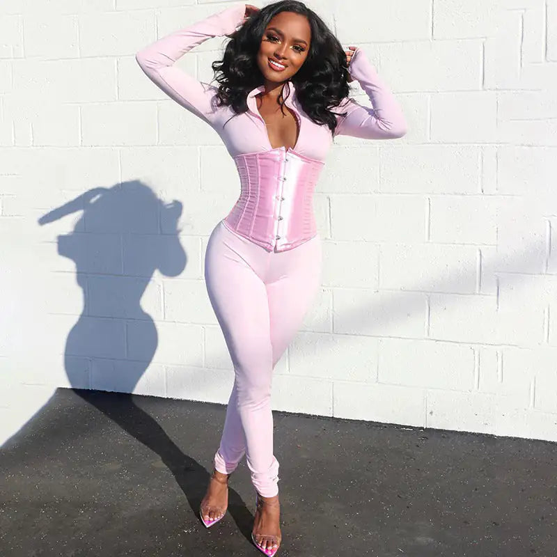 Snatched Corset Zip Up Jumpsuit