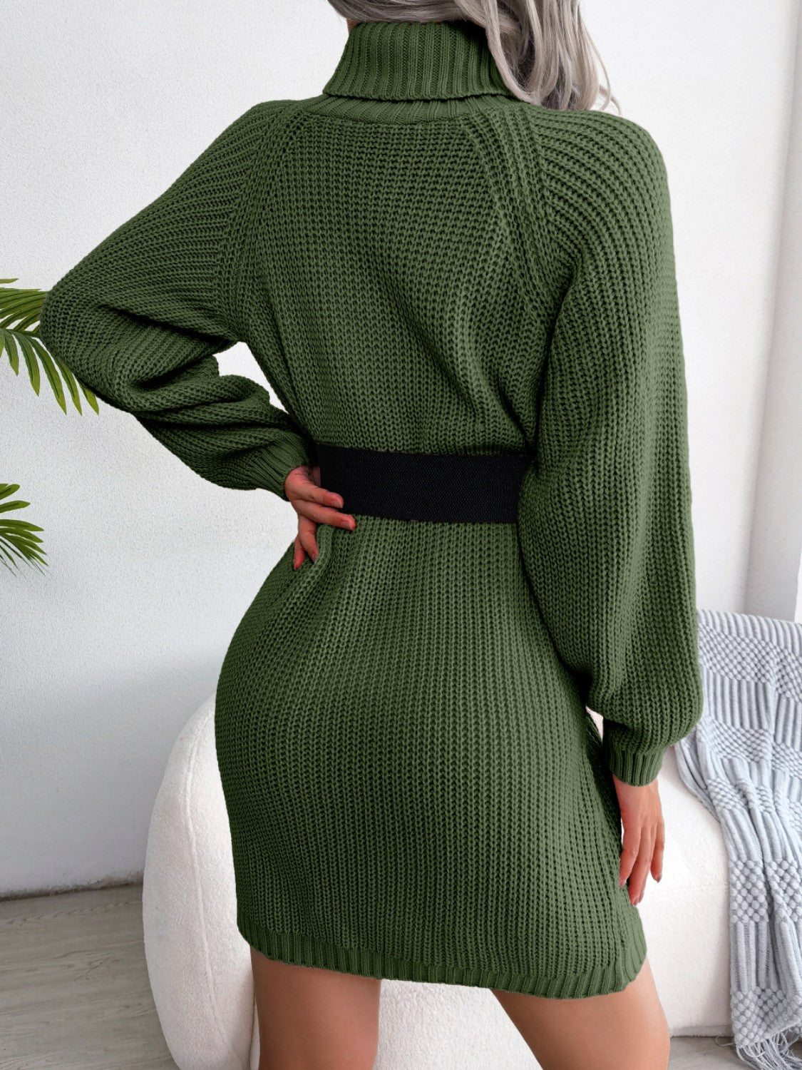 Decorative Button Turtleneck Sweater Dress - Fashion Finder Hub