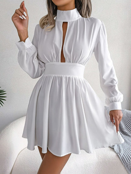 Cutout Turtleneck A-Line Mini Dress - Fashion Finder Hub