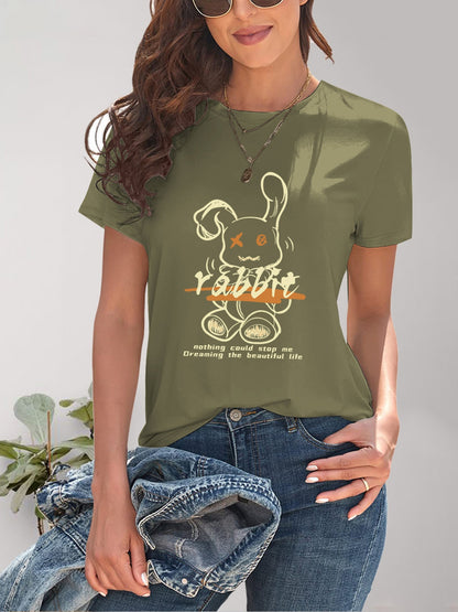 Rabbit Graphic Round Neck Short Sleeve T-Shirt - Fashion Finder Hub