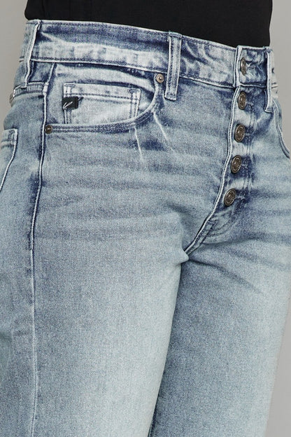 Kancan High Waist Button Fly Raw Hem Cropped Straight Jeans - Fashion Finder Hub