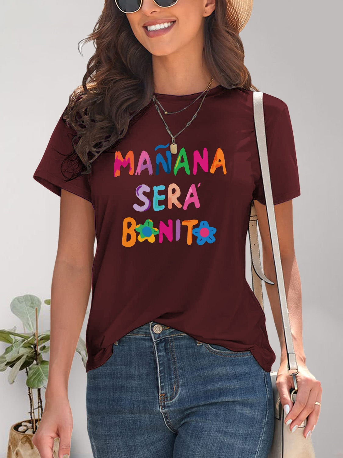 Letter Graphic Round Neck Short Sleeve T-Shirt - Fashion Finder Hub