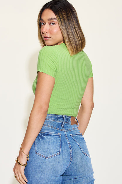 Basic Bae Full Size Ribbed Round Neck Short Sleeve T-Shirt - Fashion Finder Hub