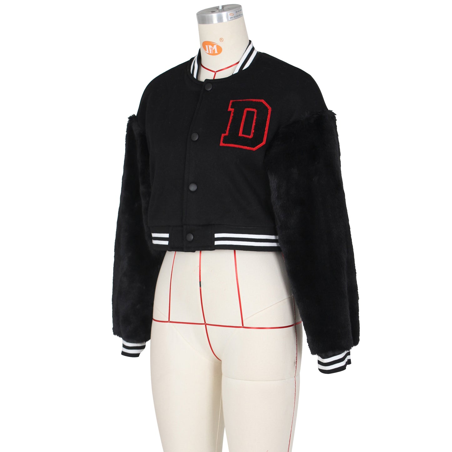 Fashionable Casual Short Baseball Jacket With Fur Sleeves